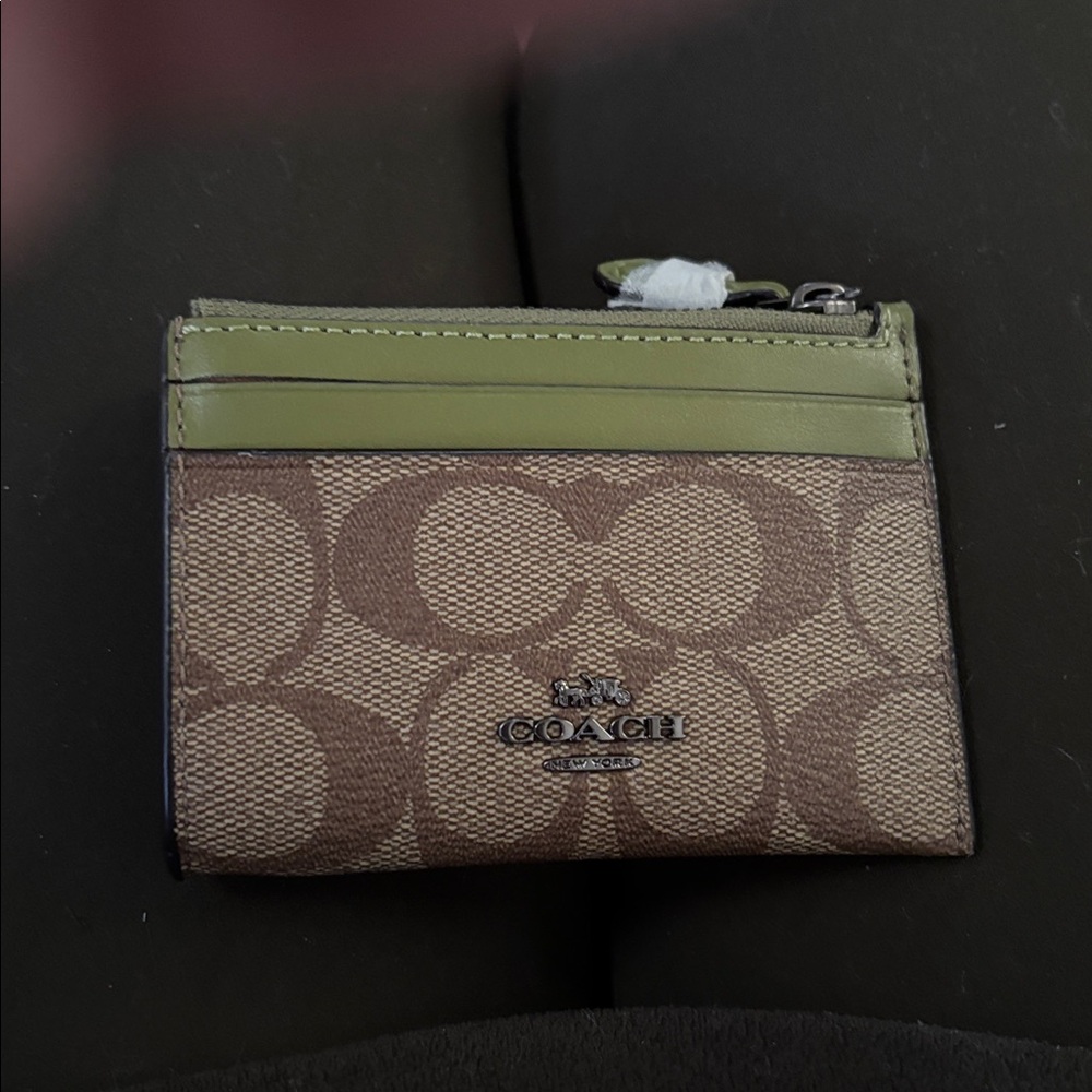 Coach Tan and Green ID Holder